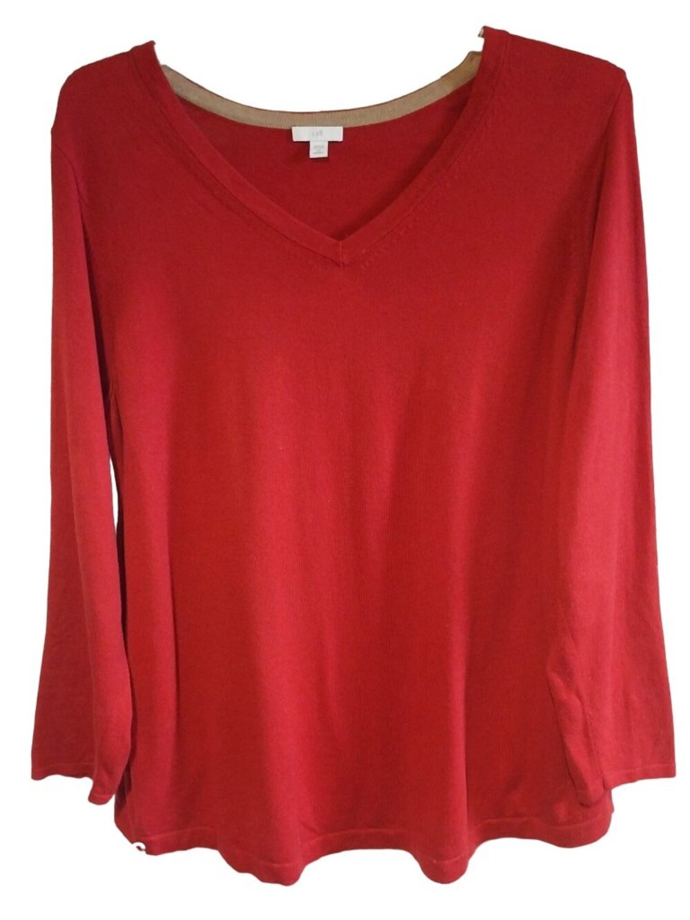 J.Jill Womens Red V-Neck Long Sleeve Top - 2X Classic Artsy Workwear